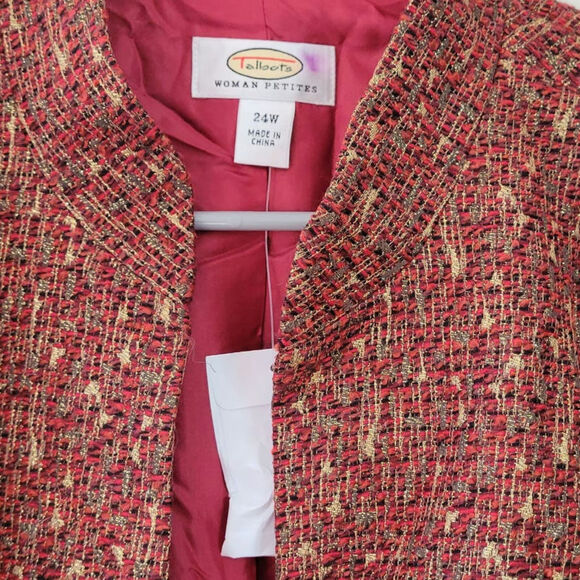 Talbots Women's Size 24W Petite Gold Button Red Tweed Blazer Jacket New - Picture 3 of 7